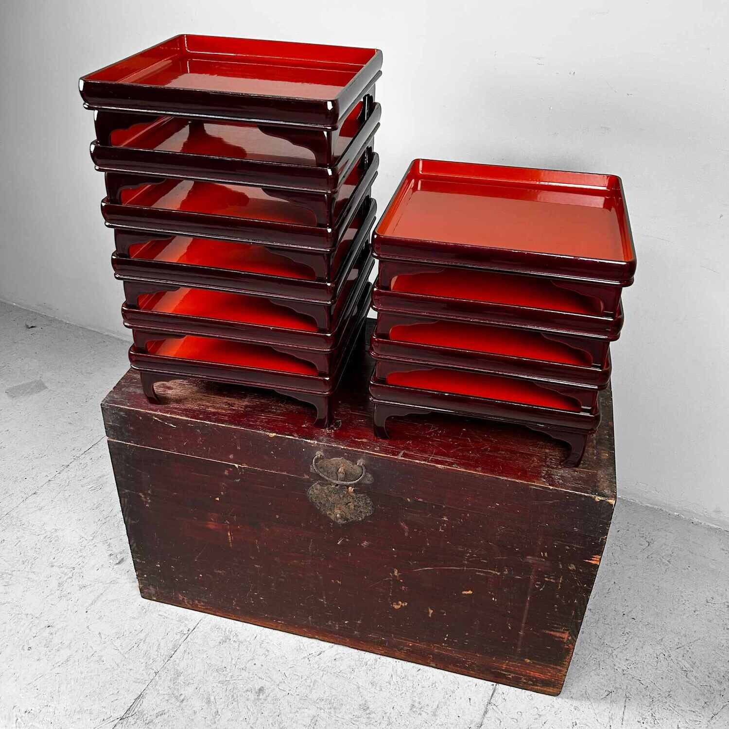 Set of Urushi Lacquer Serving Tables, Meiji Period, Japan.