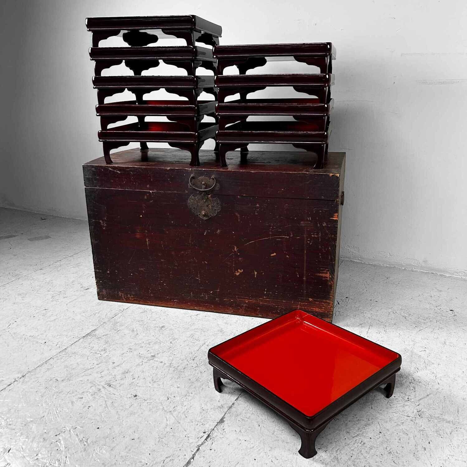 Set of Urushi Lacquer Serving Tables, Meiji Period, Japan.