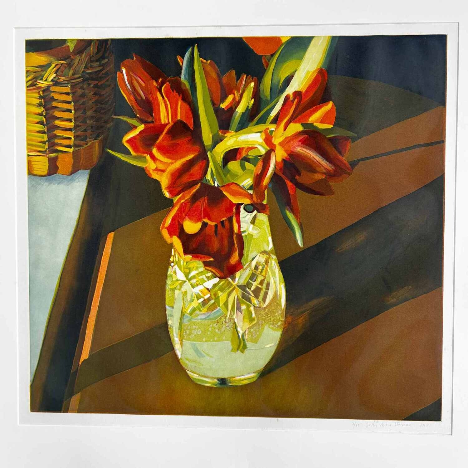 Original Lithograph 'Tulips' by Sally Mara Sturman, 1981.