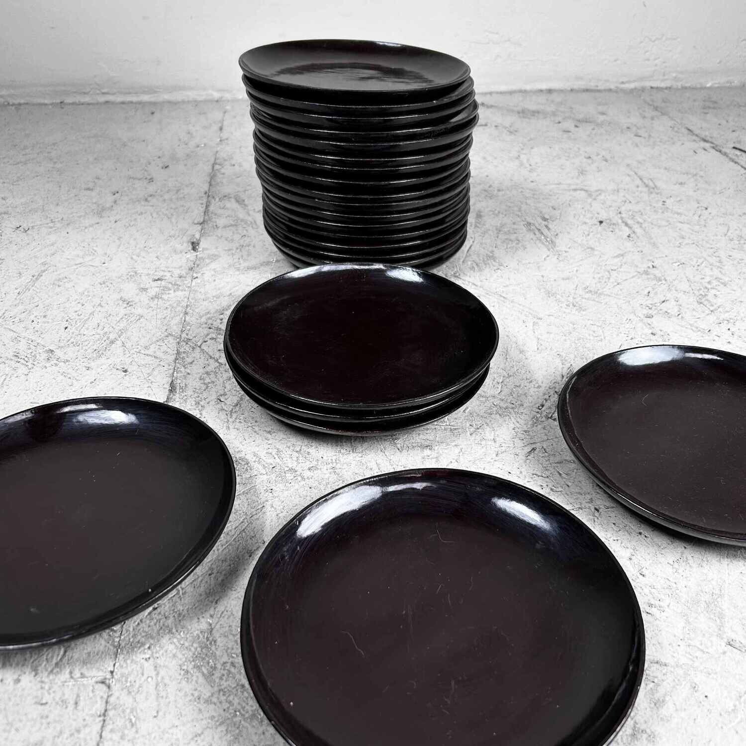 Stijlvol Zwart Houten Lakwerk Bord, Meiji-periode.