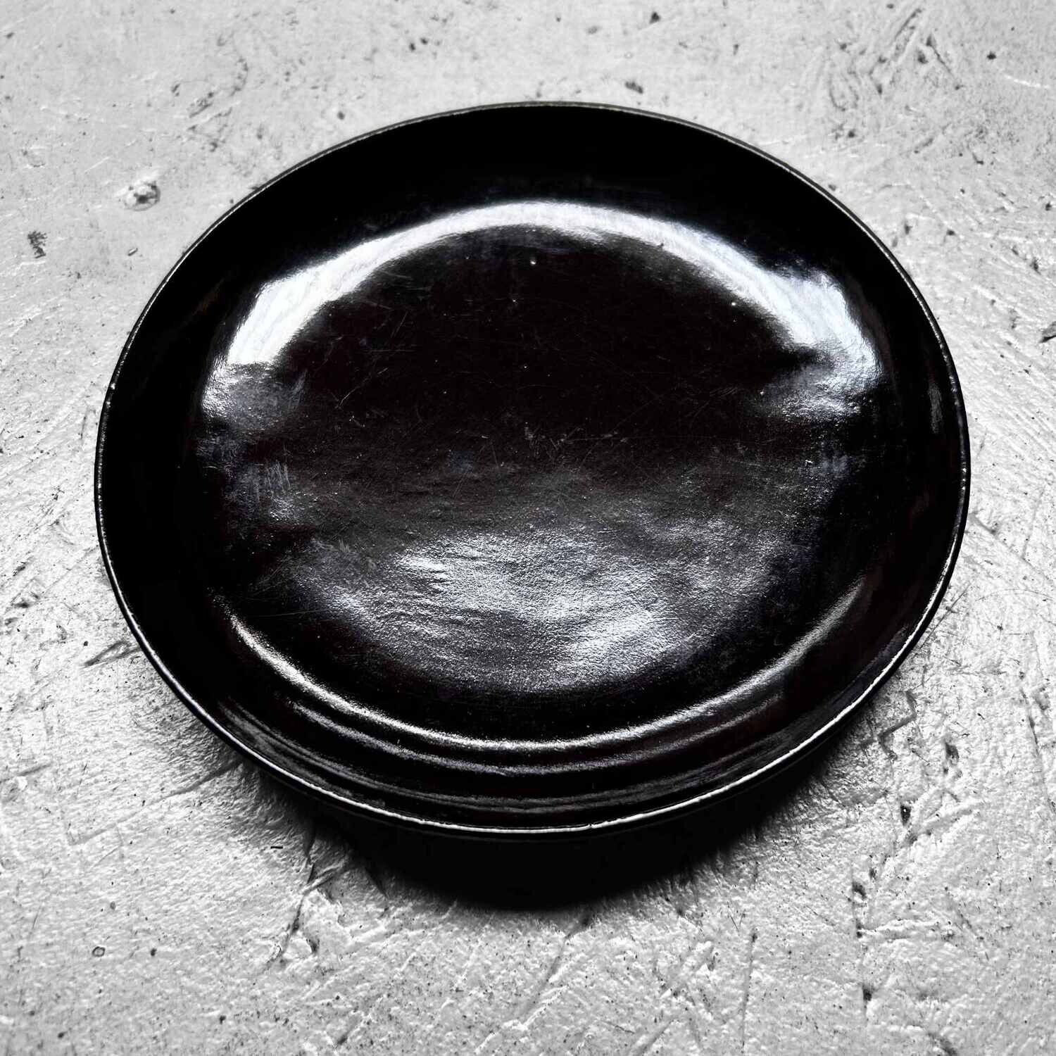 Stylish Black Lacquered Wooden Plate, Meiji Period.