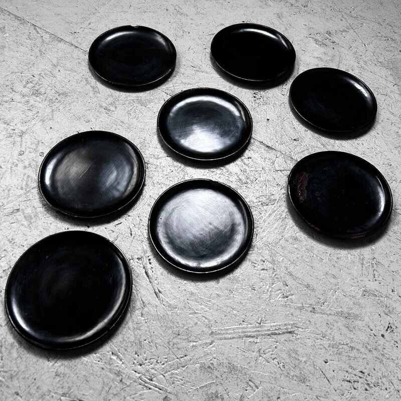 Set of (8) Black Wooden Lacquer Plates, Meiji Period.