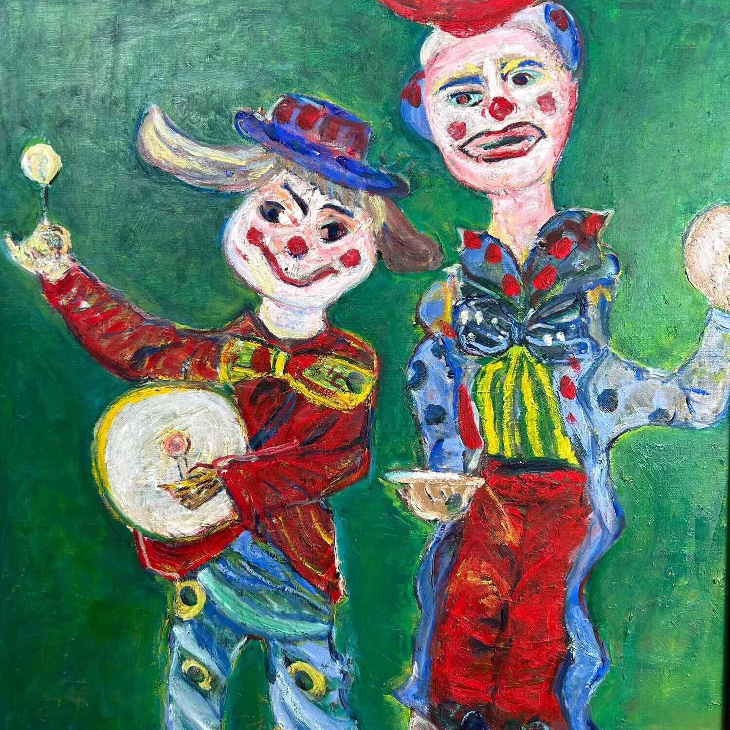 Schilderij 'Muzikale Clowns', Akiko, jaren '80, Japan.