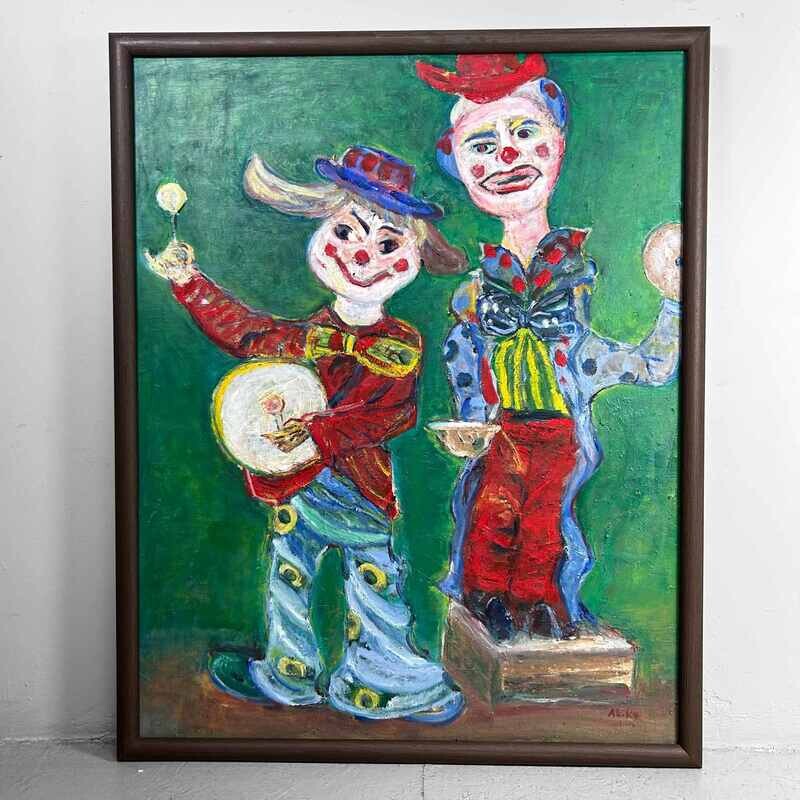 Painting 'Musical Clowns', Akiko, 1980s, Japan.