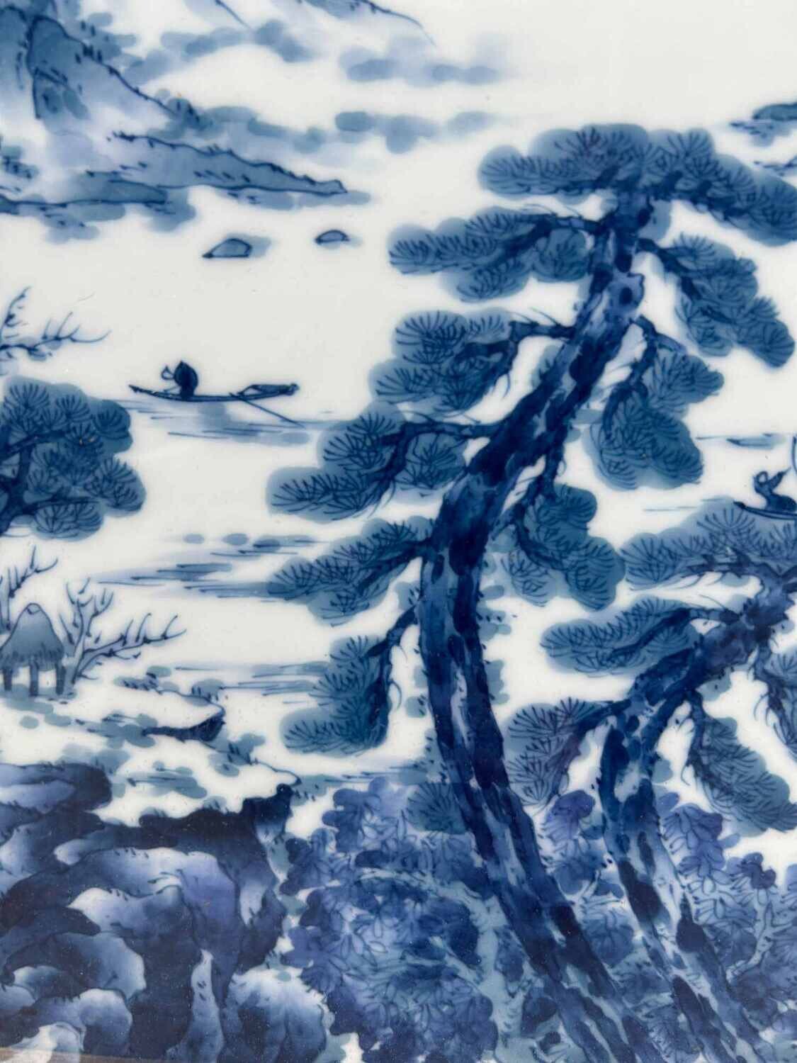 Japanese Landscape Porcelain Sometsuke by Gen'emon, Shōwa Period.