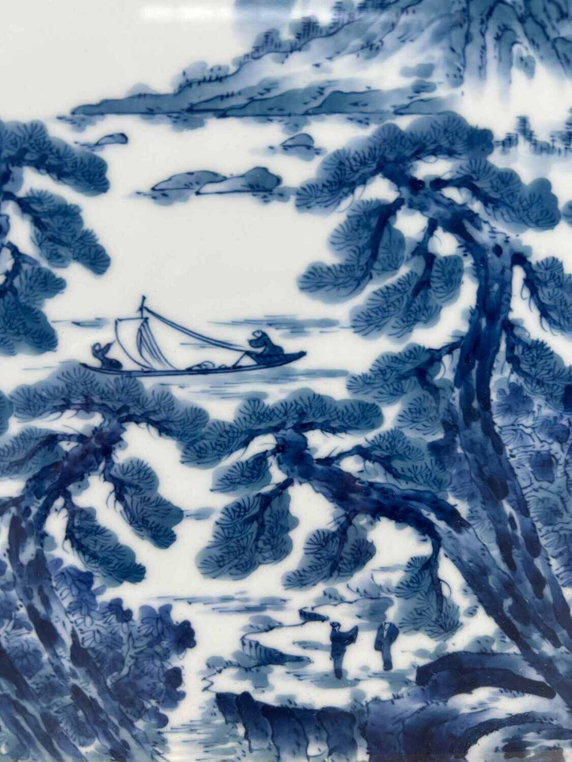 Japanese Landscape Porcelain Sometsuke by Gen'emon, Shōwa Period.