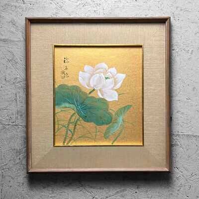 Hand-painted Wall Decoration White Lotus by Doi Kinkoku, Taishō Era, Japan.