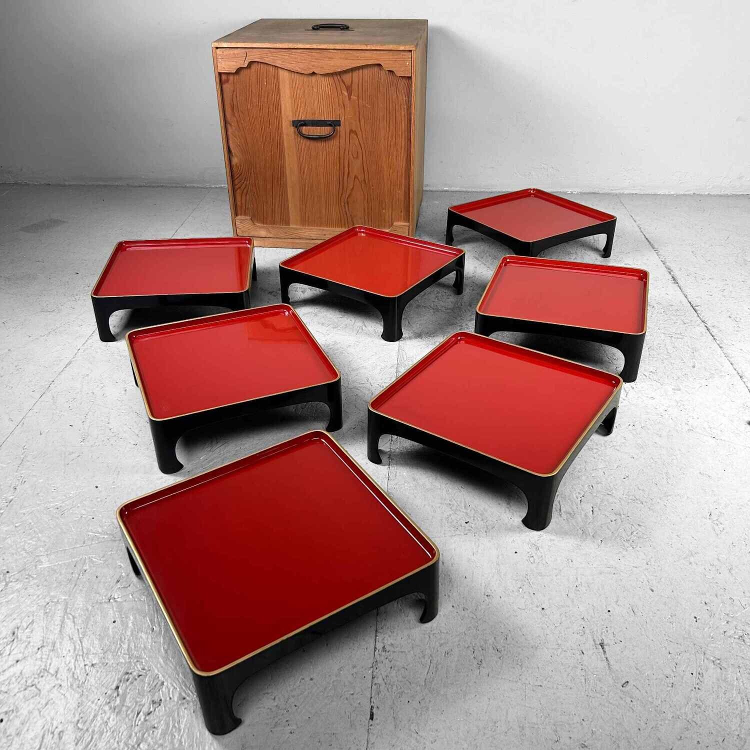 Set of (6) Urushi Lacquer Serving Tables, Taishō Period, Japan.