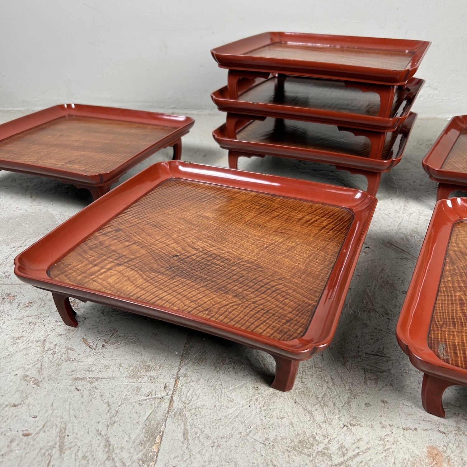 Set of (10) Urushi Lacquer Serving Tables, Taishō Period, Japan.
