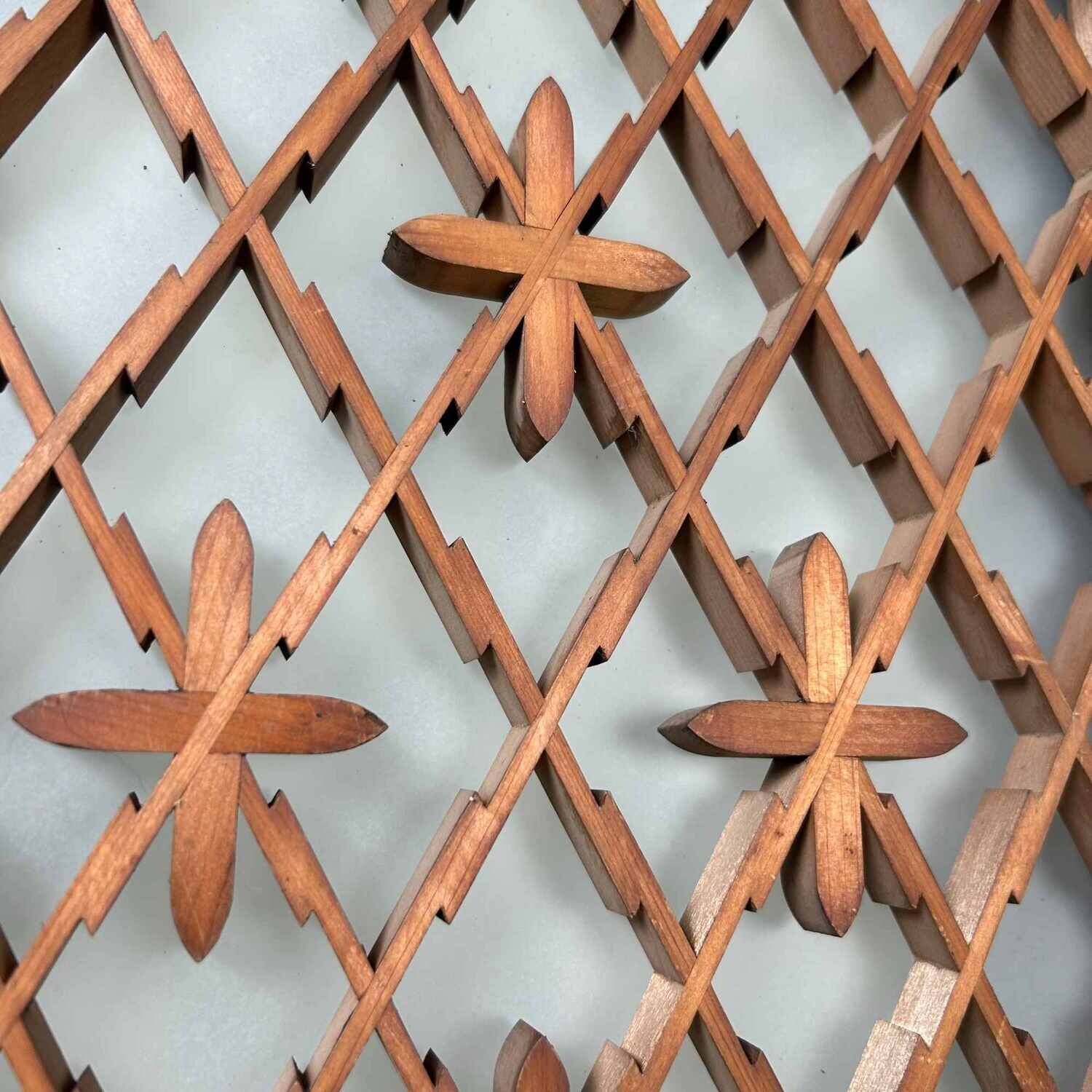 Kumiko 組子 Ranma Melkglas Muurdecoratie, Shōwa, Japan.