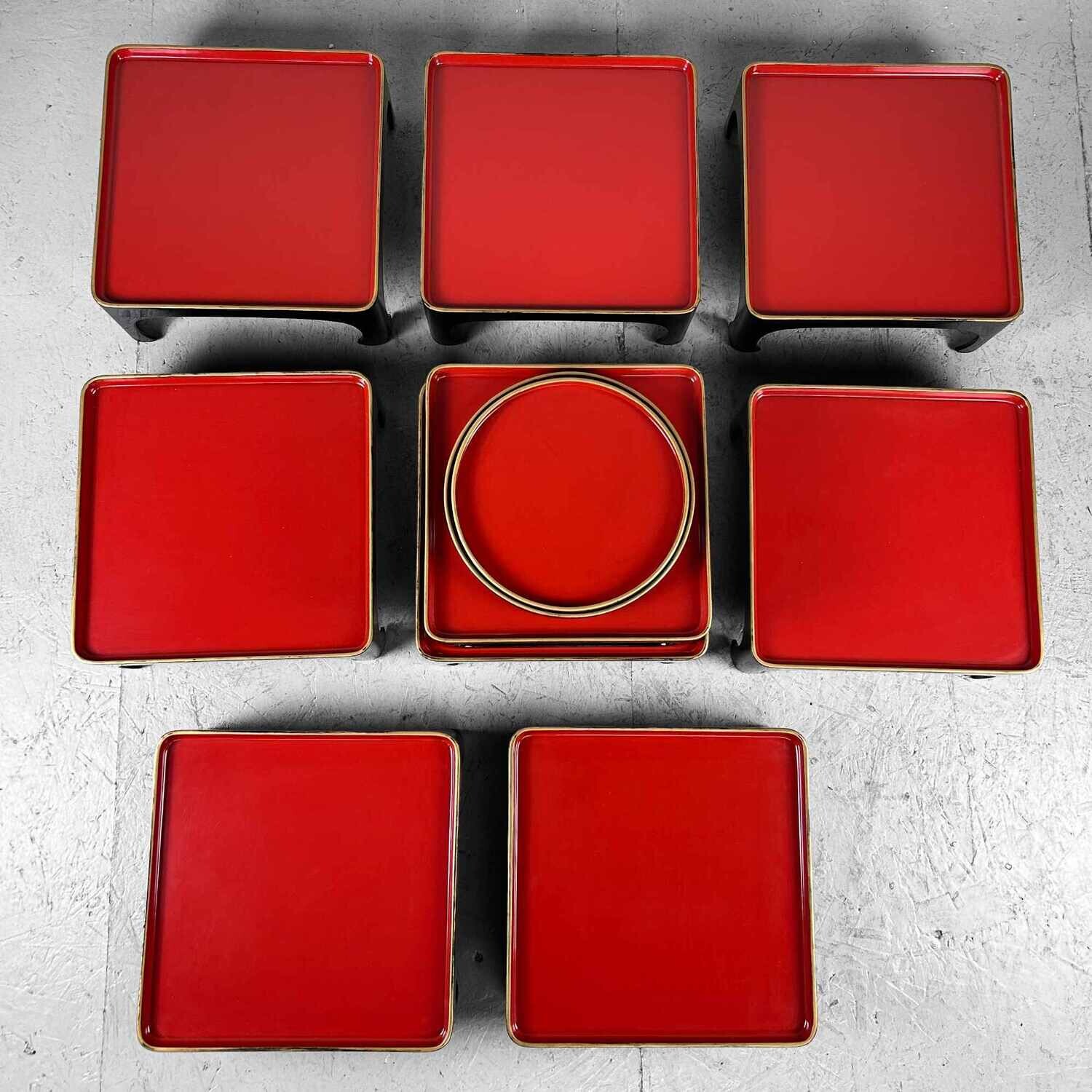 Set (11) Urushi Lakwerk Serveertafels, Taishō-periode, Japan.