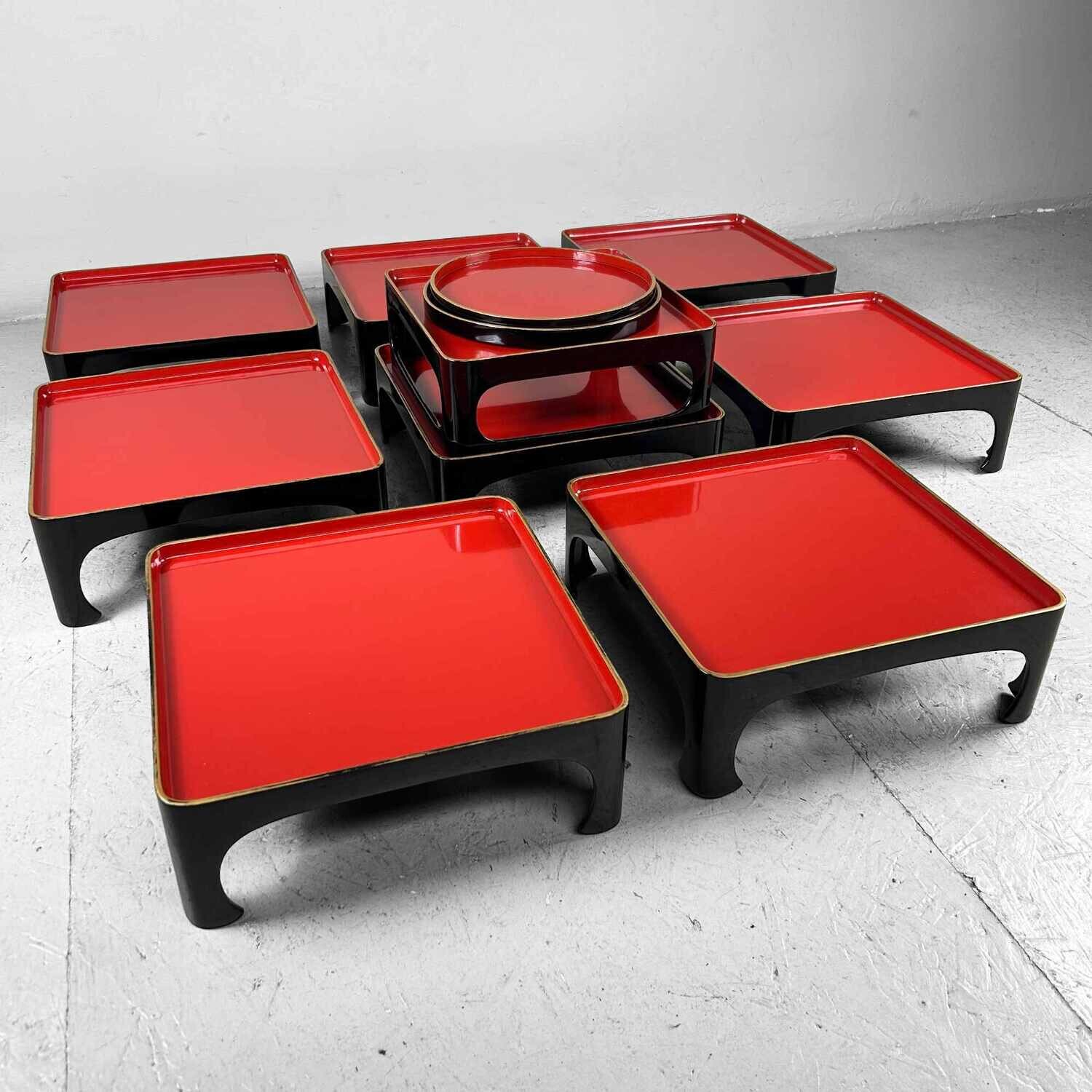 Set (11) Urushi Lakwerk Serveertafels, Taishō-periode, Japan.