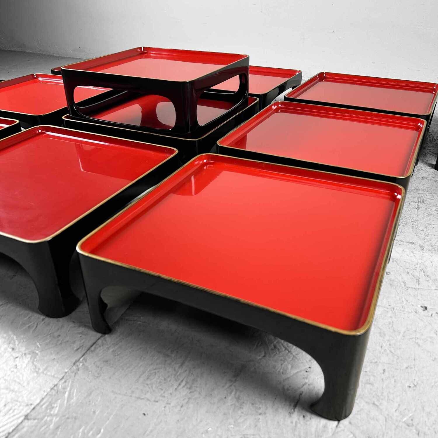 Set (11) Traditionele Urushi Lakwerk Serveertafels, Taishō-periode, Japan. Set (11) Traditionele Urushi Lakwerk Serveertafels, Taishō-periode, Japan.