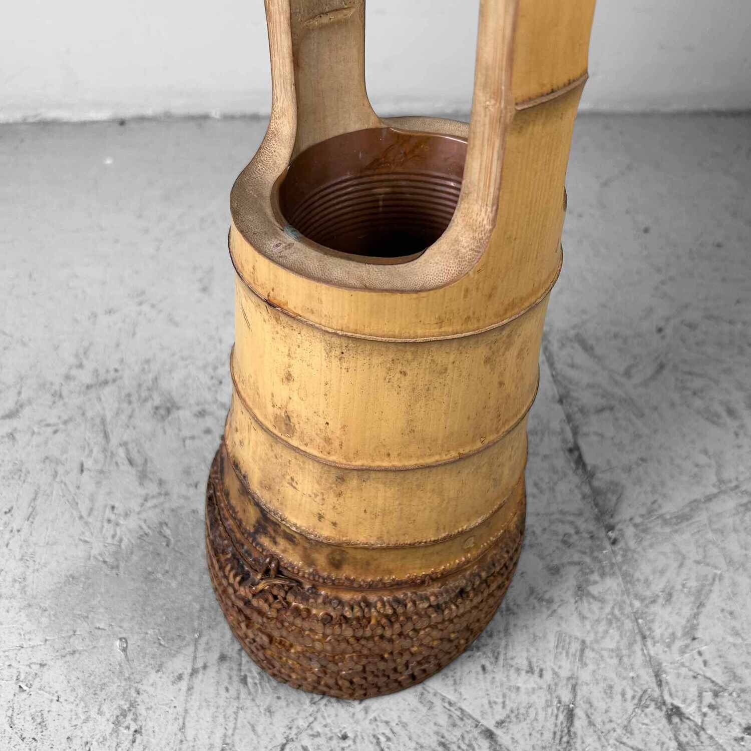 Mid-century bamboo Ikebana "Ni-Ju-Giri" vase, circa 1950s, from Japan.