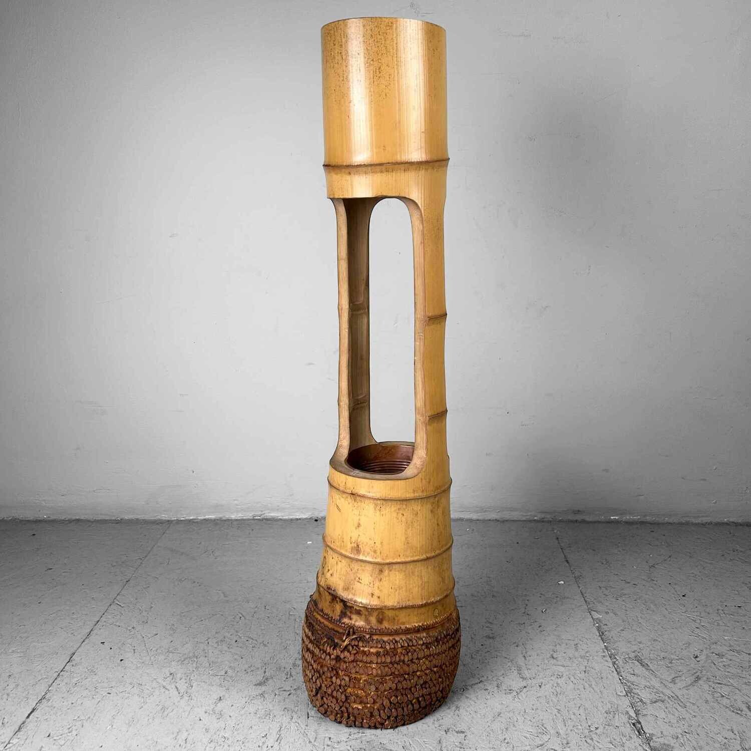 Mid-century bamboo Ikebana "Ni-Ju-Giri" vase, circa 1950s, from Japan.