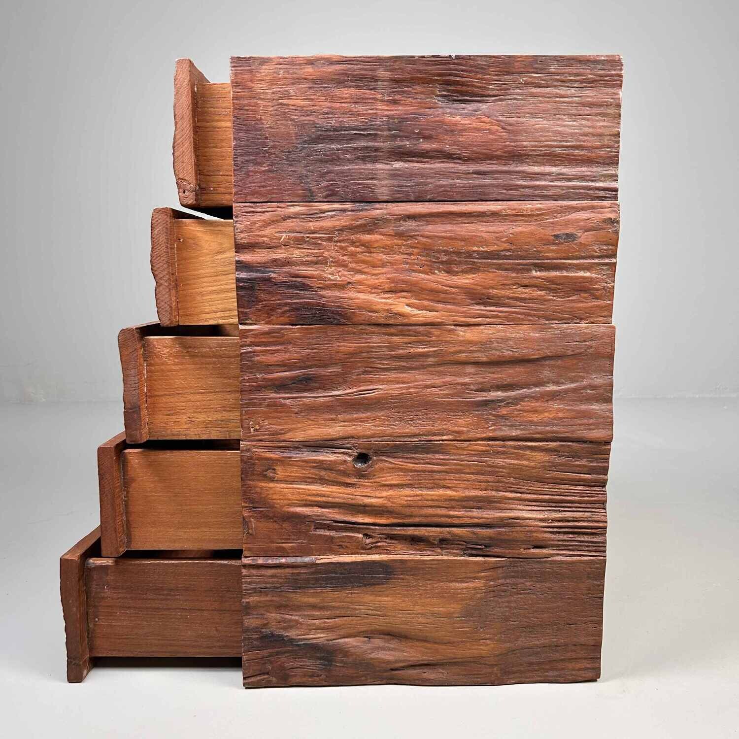 Brutalistische Houten Japanse Ladekast, Shōwa-periode.