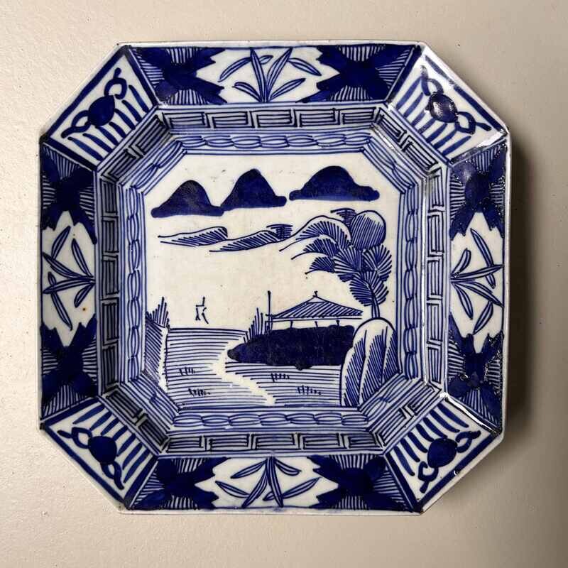 Imari Porcelain Plate, Sometsuke 染付け Sengaki Sansui, Late Edo, Japan.