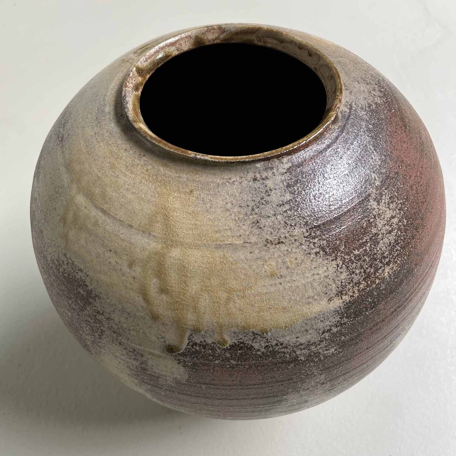 Unique wood-fired ikebana vase, Bizen pottery from Japan.