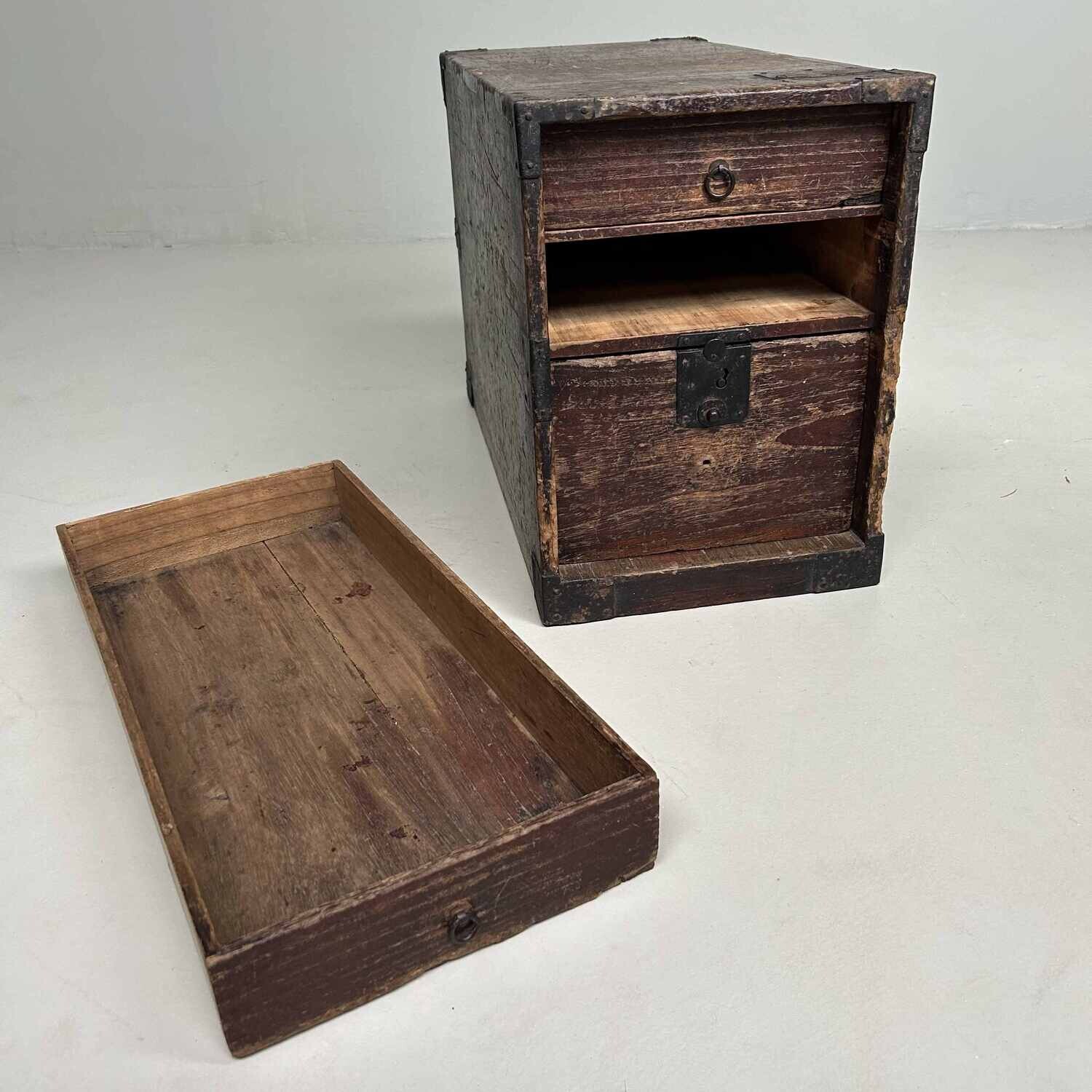 Antique Kake-suzuri (懸硯) Document Cabinet, Meiji Period, Japan.