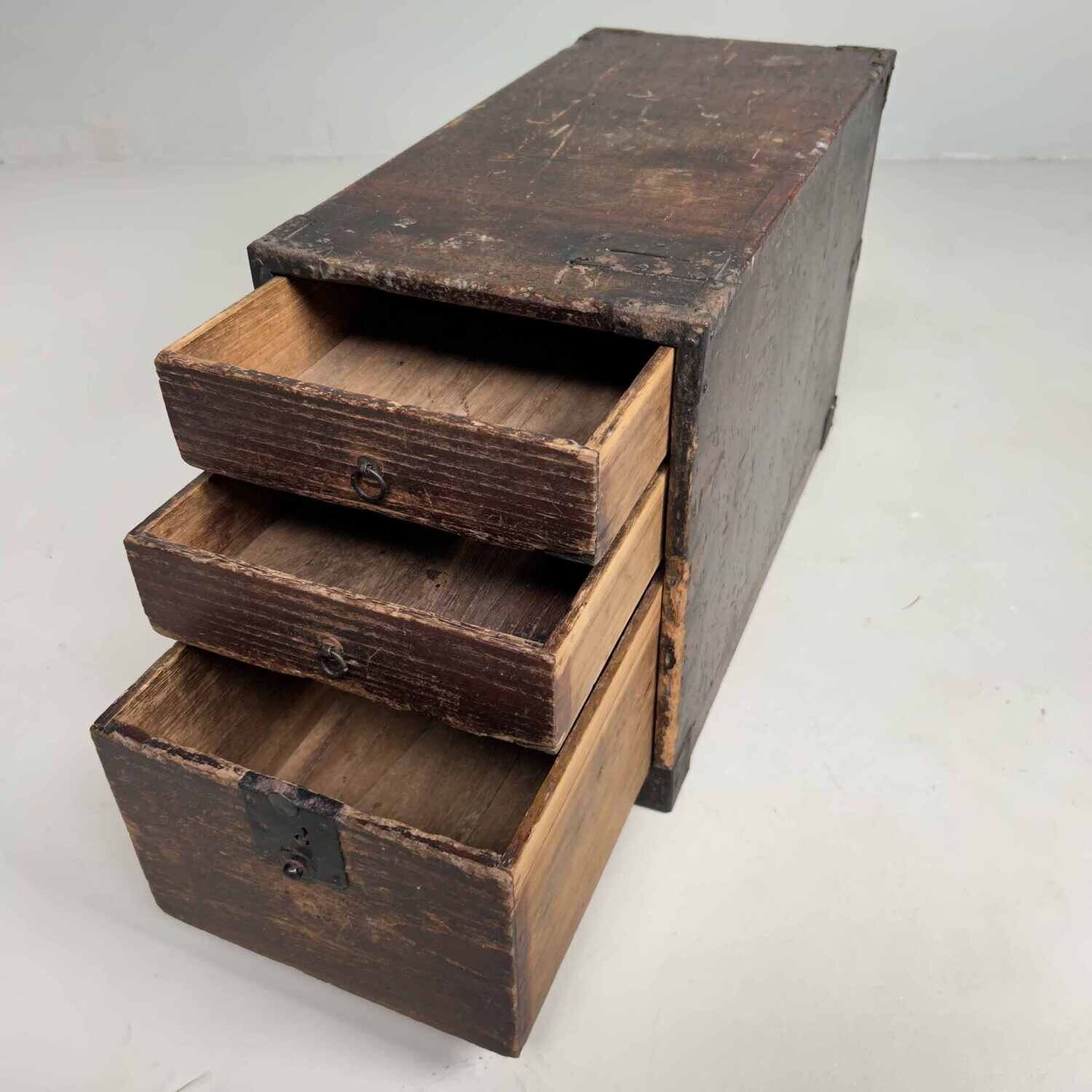 Antique Kake-suzuri (懸硯) Document Cabinet, Meiji Period, Japan.