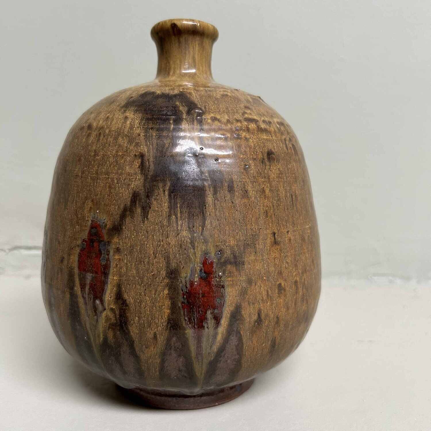 Wood-Fired Ceramic Ikebana Flower Vase, (Hizen) Kuromuta Yaki, Maruta Nobumasa, Japan.