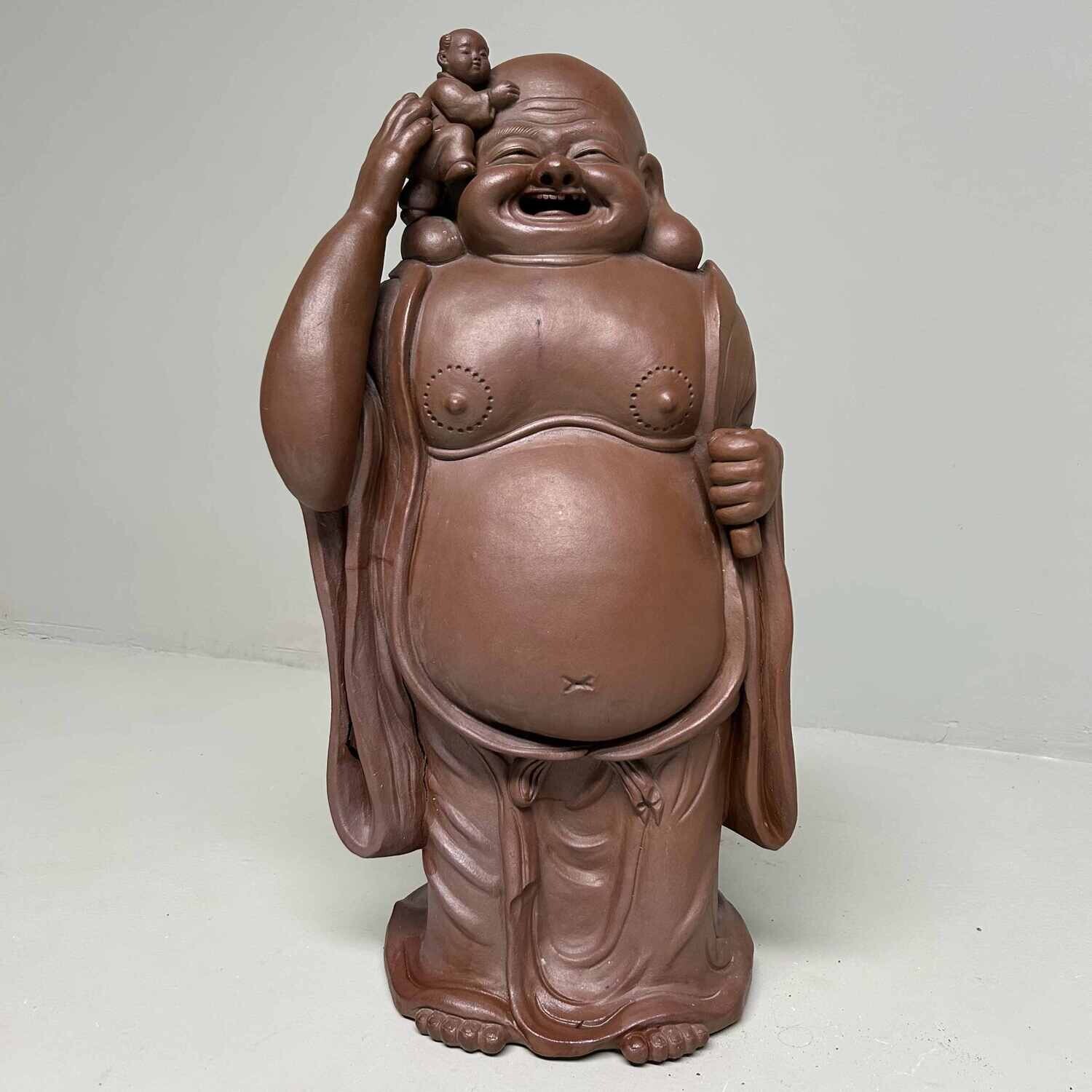 Terracotta Beeld Hotei (布袋) met Karako (唐子), Japan.