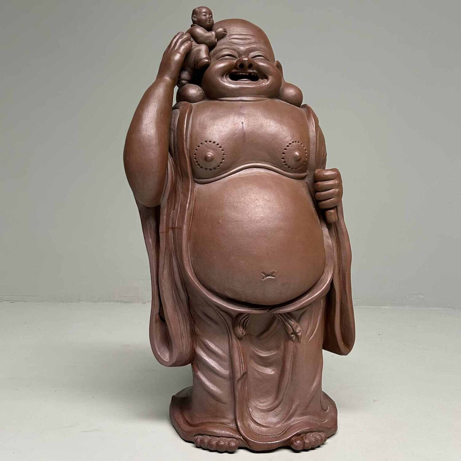 Terracotta Beeld Hotei (布袋) met Karako (唐子), Japan.