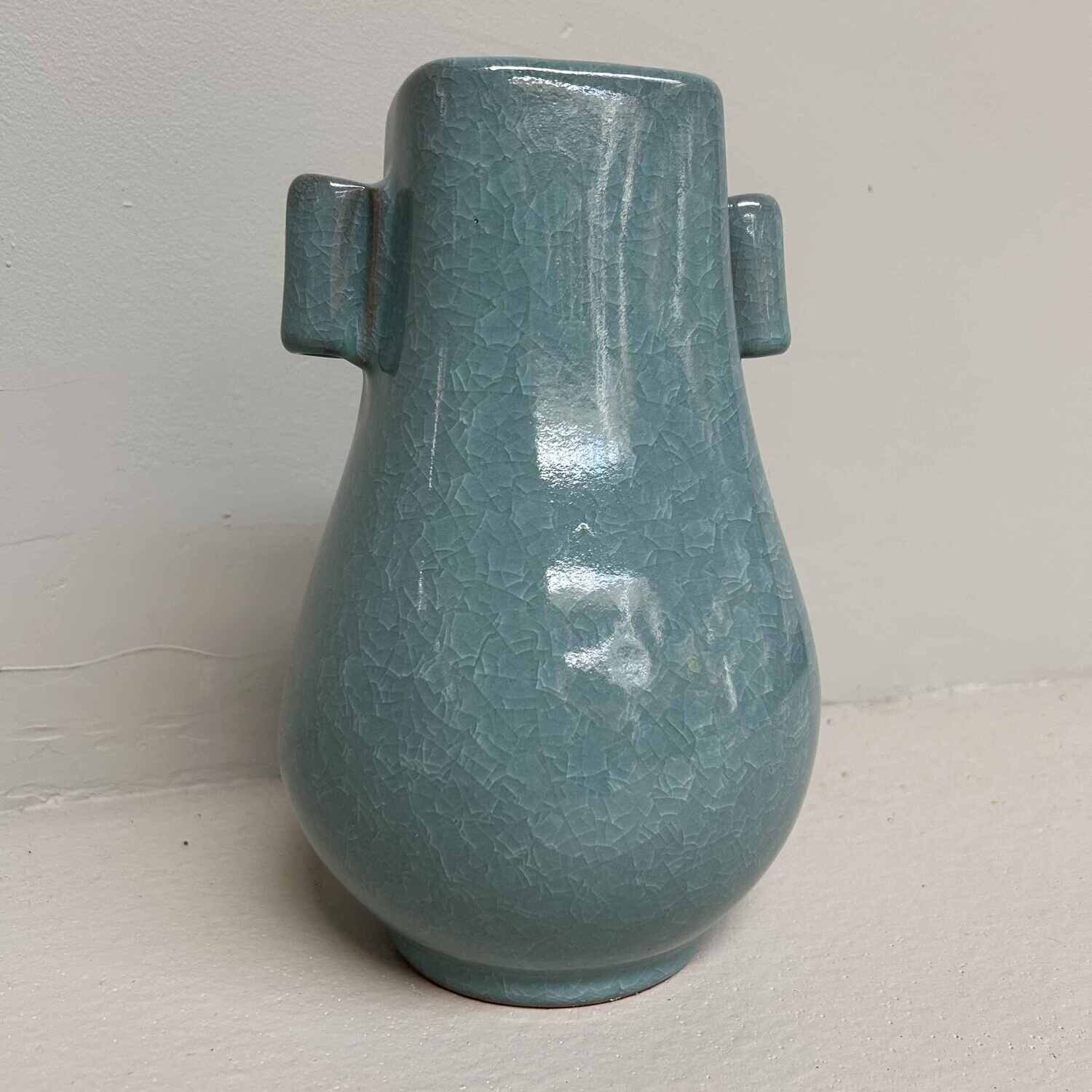 Mid Century Celadon Ikebana Flower Vase, Tachikichi, Japan.