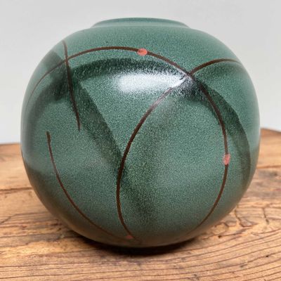 Spherical Sakura Shigaraki Ikebana Flower Vase, 1960s, Japan.