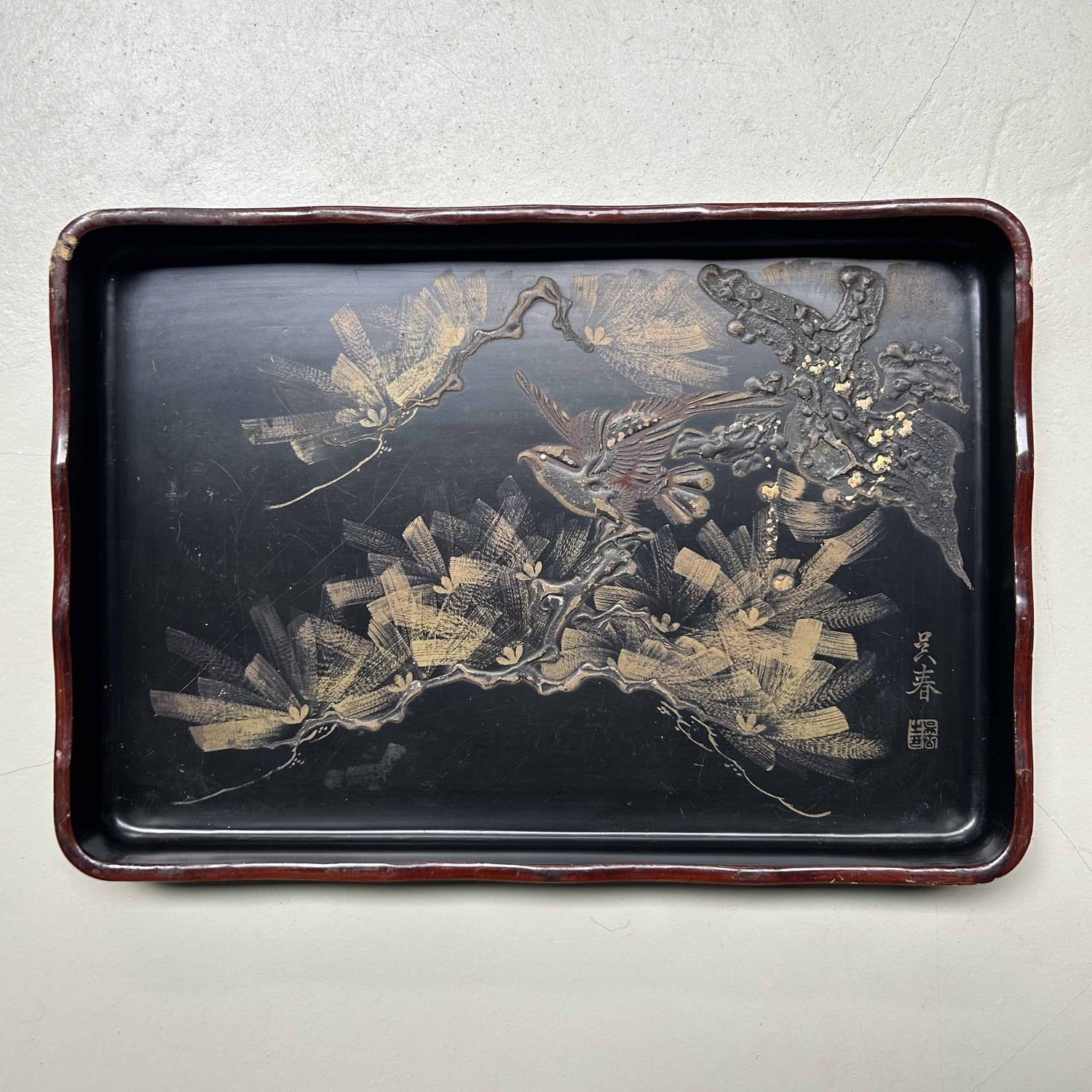 Togidashi Maki-e Obon Antique Japanese Tray, Meiji Period, Japan.