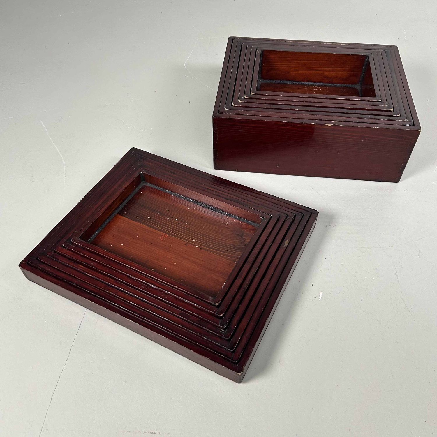 Set van 7 Kiridame Houten Nestkisten, Taishō-periode, Japan.