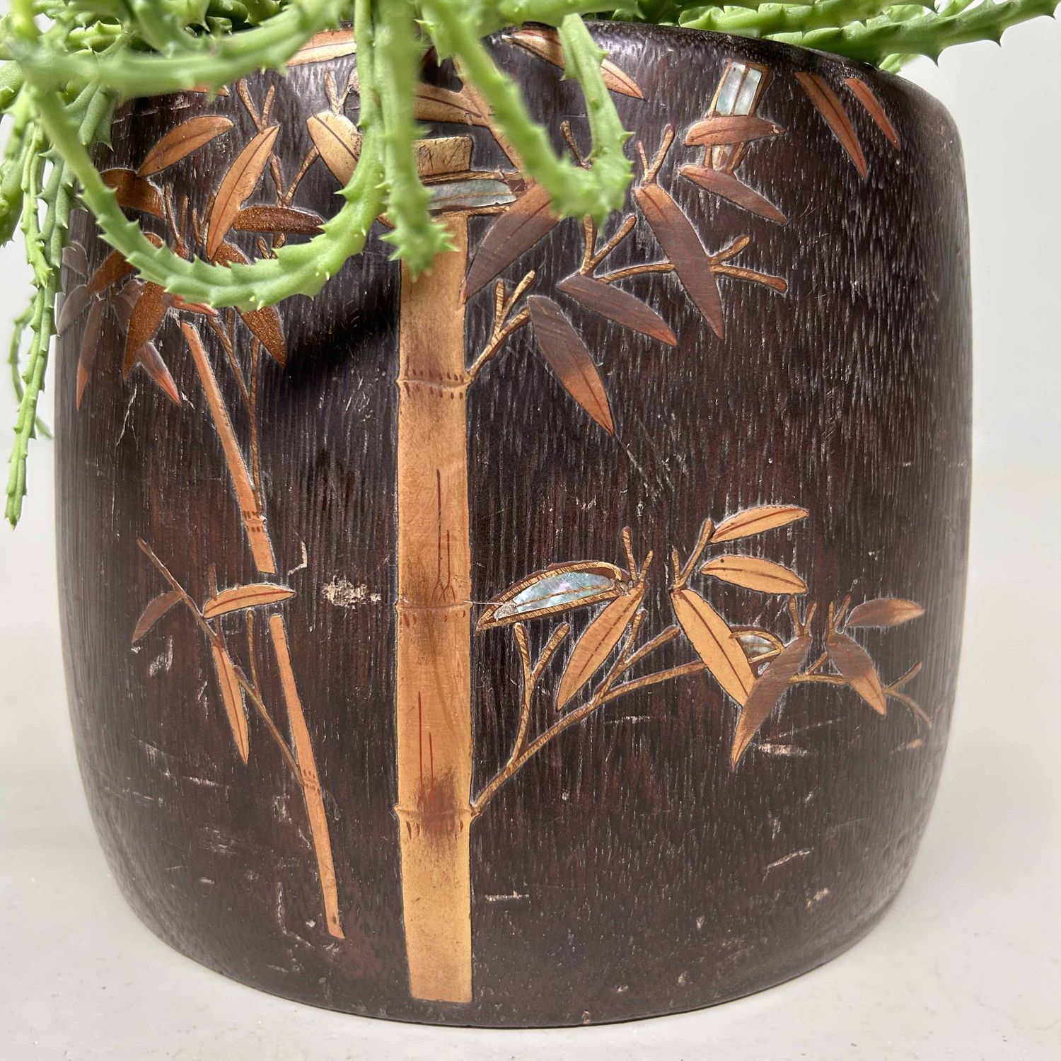 Antique Kiri Maki-e Hibachi 'Bamboo', Meiji era, Japan.