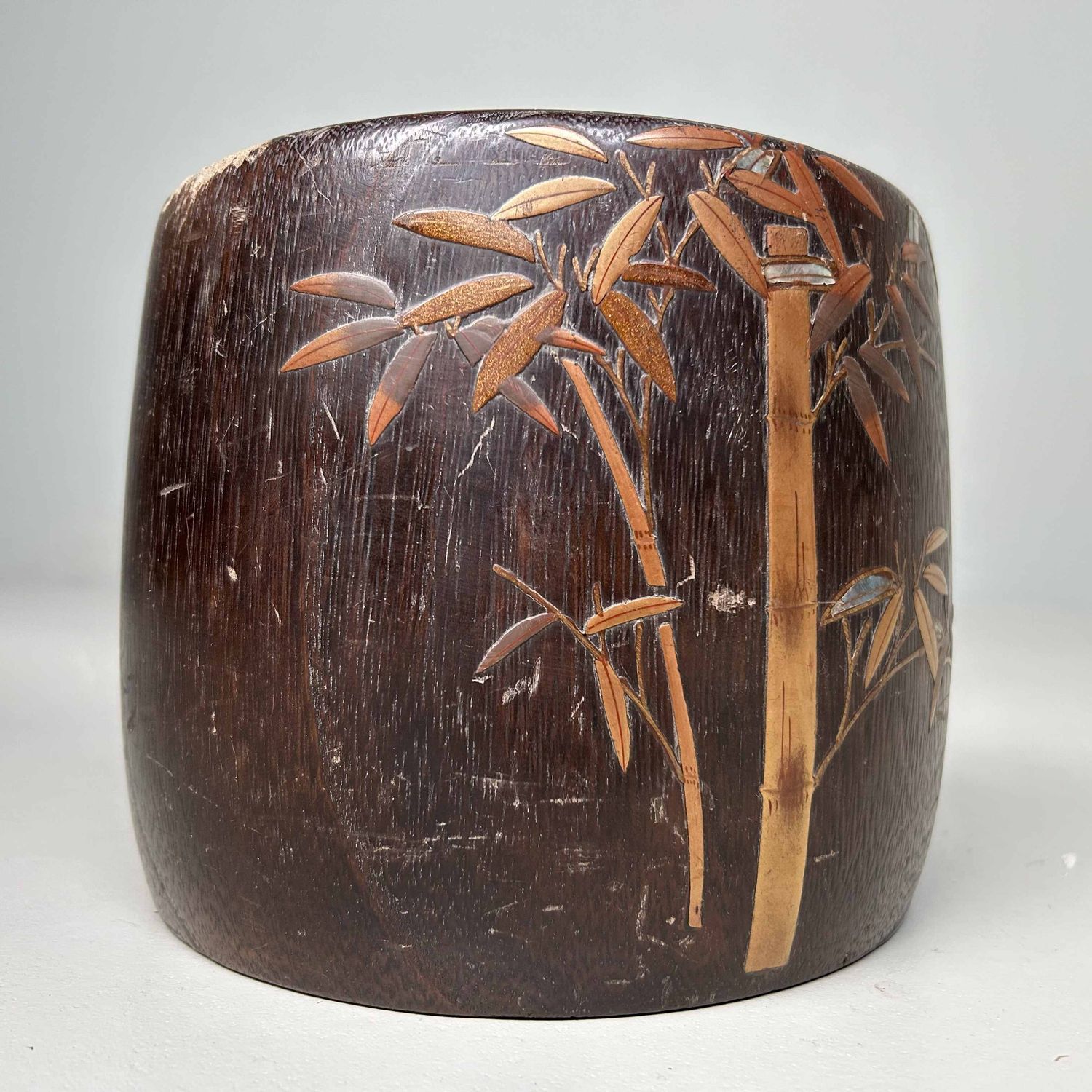 Antique Kiri Maki-e Hibachi 'Bamboo', Meiji era, Japan.