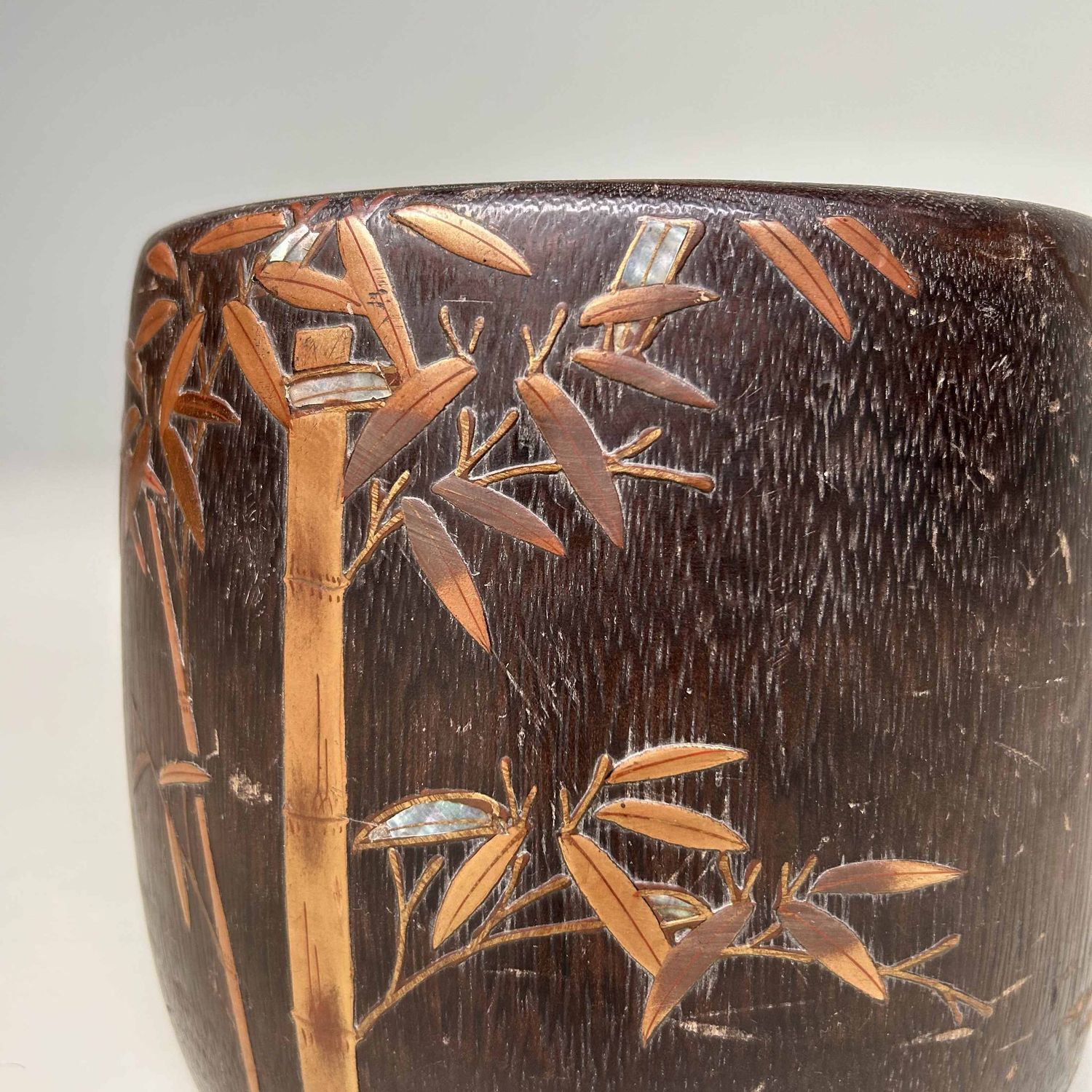 Antique Kiri Maki-e Hibachi 'Bamboo', Meiji era, Japan.