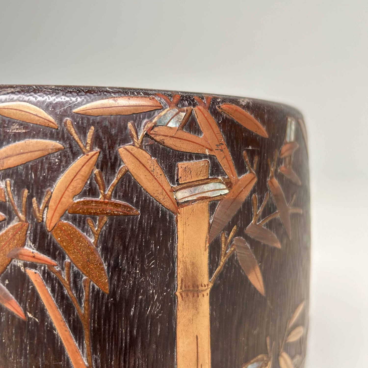 Antique Kiri Maki-e Hibachi 'Bamboo', Meiji era, Japan.