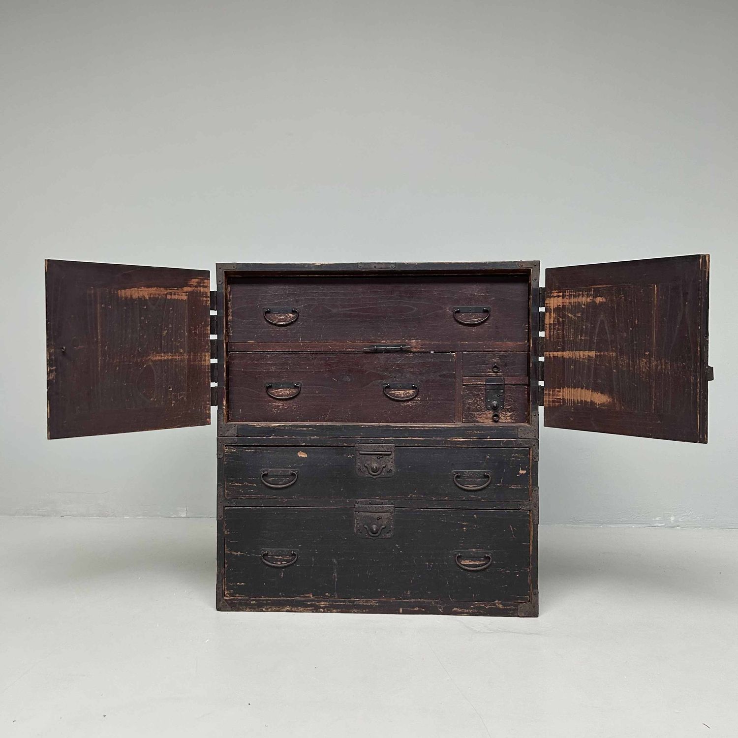 Two-Piece Lacquer Chest of Drawers Japanese Tansu, Meiji Era.