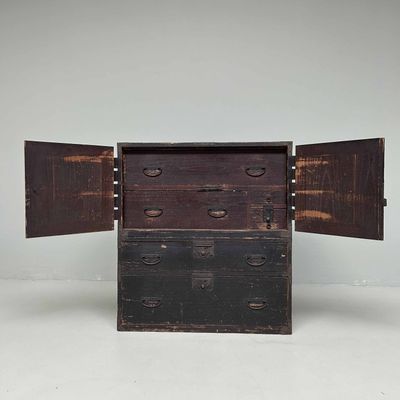 Two-Piece Lacquer Chest of Drawers Japanese Tansu, Meiji Era.
