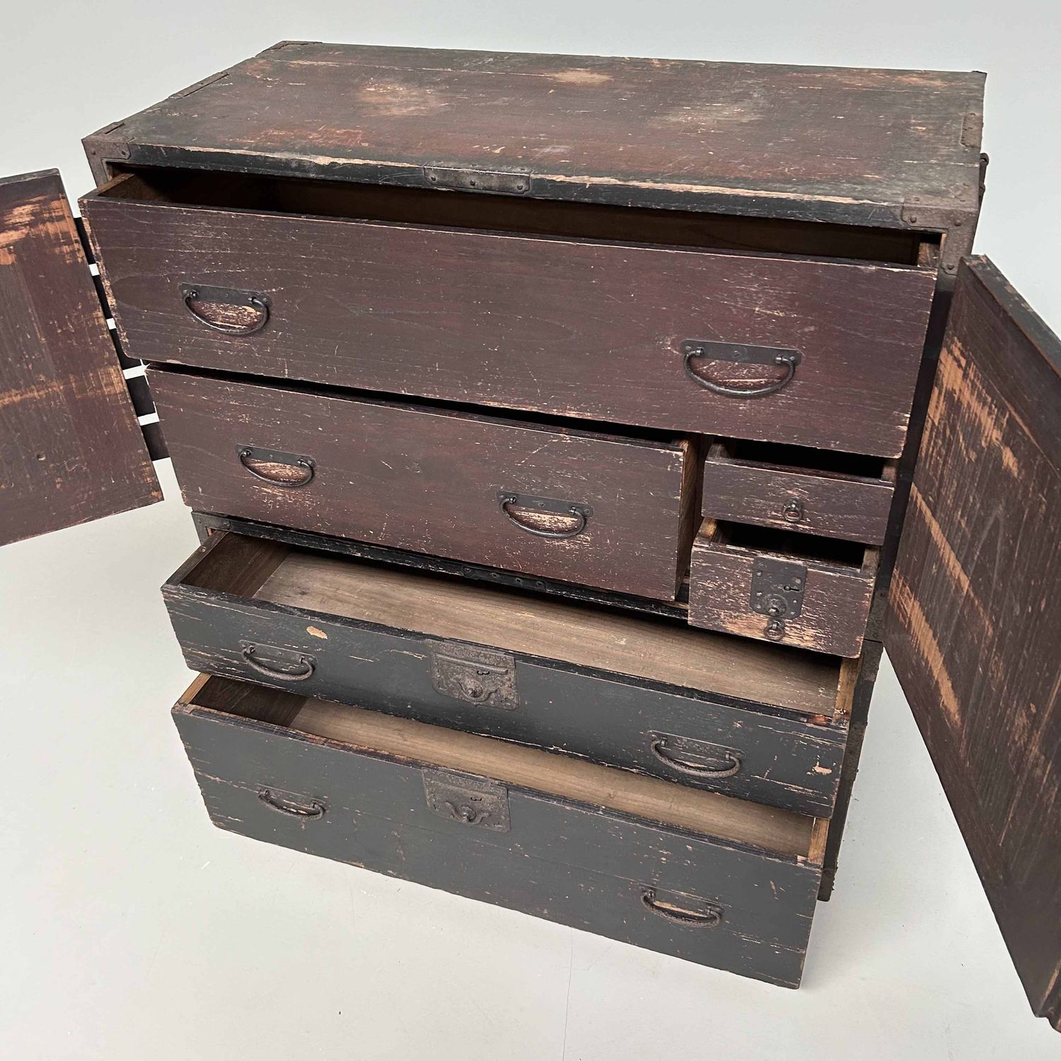 Two-Piece Lacquer Chest of Drawers Japanese Tansu, Meiji Era.