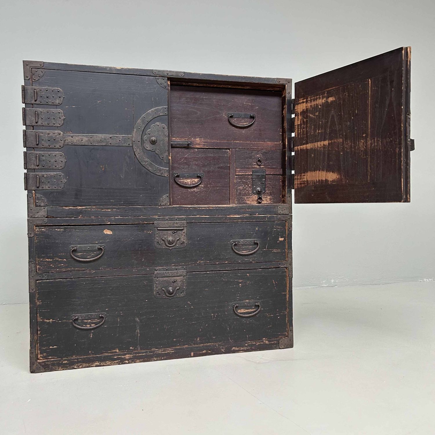 Two-Piece Lacquer Chest of Drawers Japanese Tansu, Meiji Era.