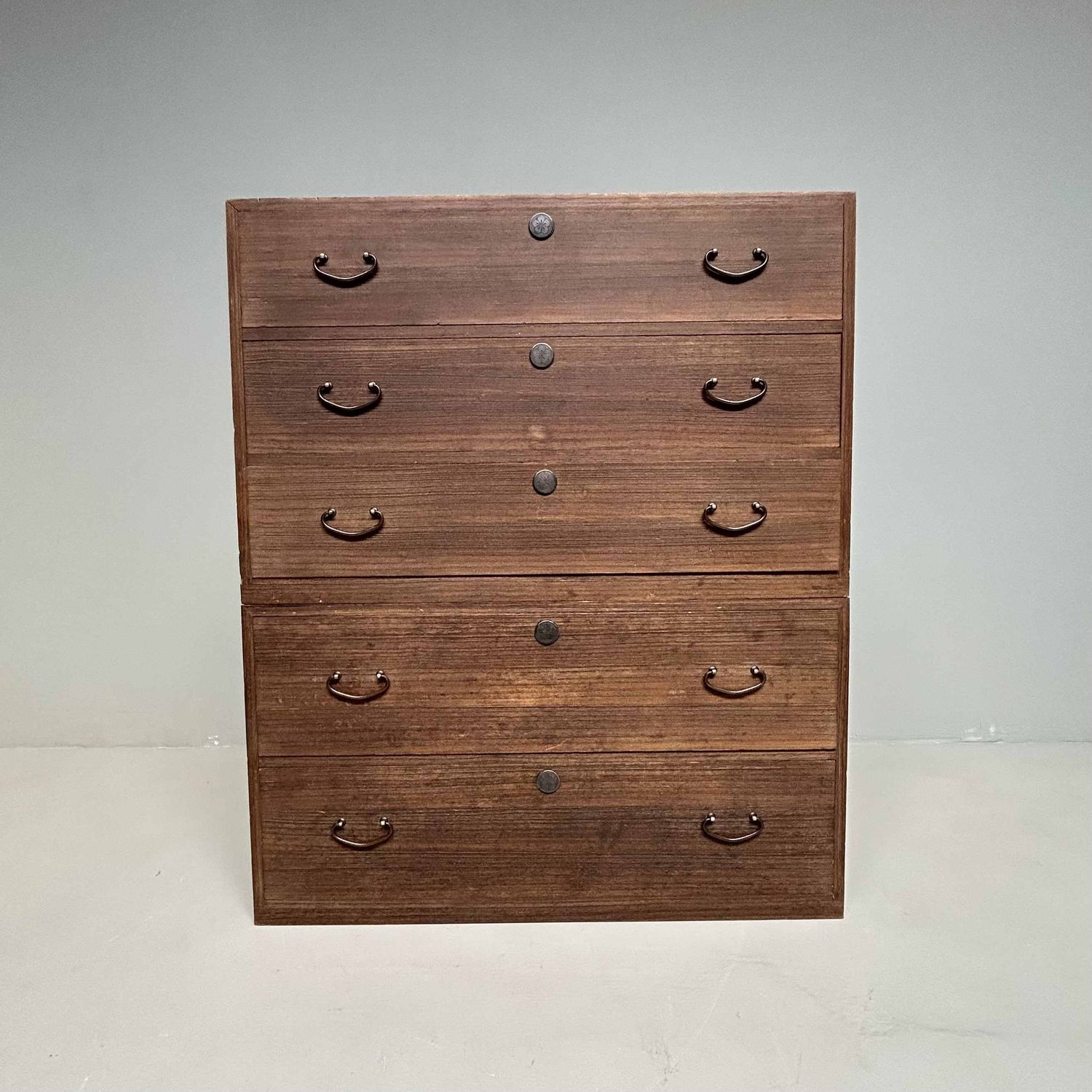 Japanese Two-Piece Kimono Paulownia Tansu Chest of Drawers, Shōwa Period.