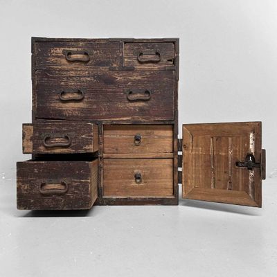 Antique Kake-suzuri (懸硯) Document Cabinet, Meiji Period, Japan.