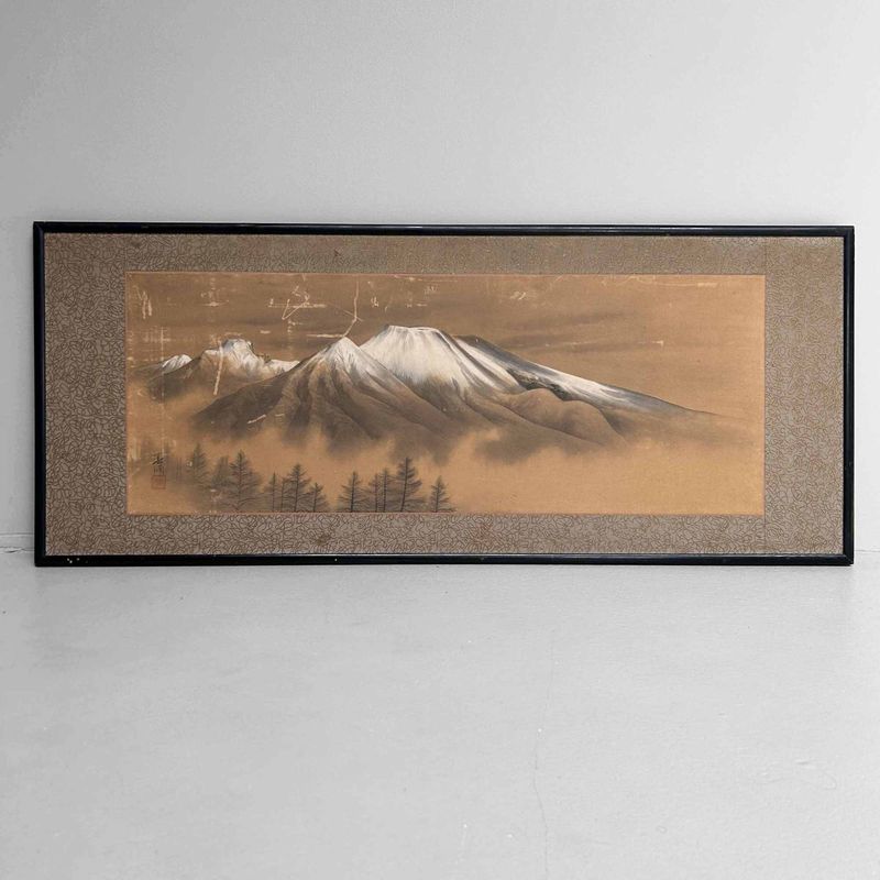 Antiek Muurpaneel Japans Berglandschap, Meiji-periode.