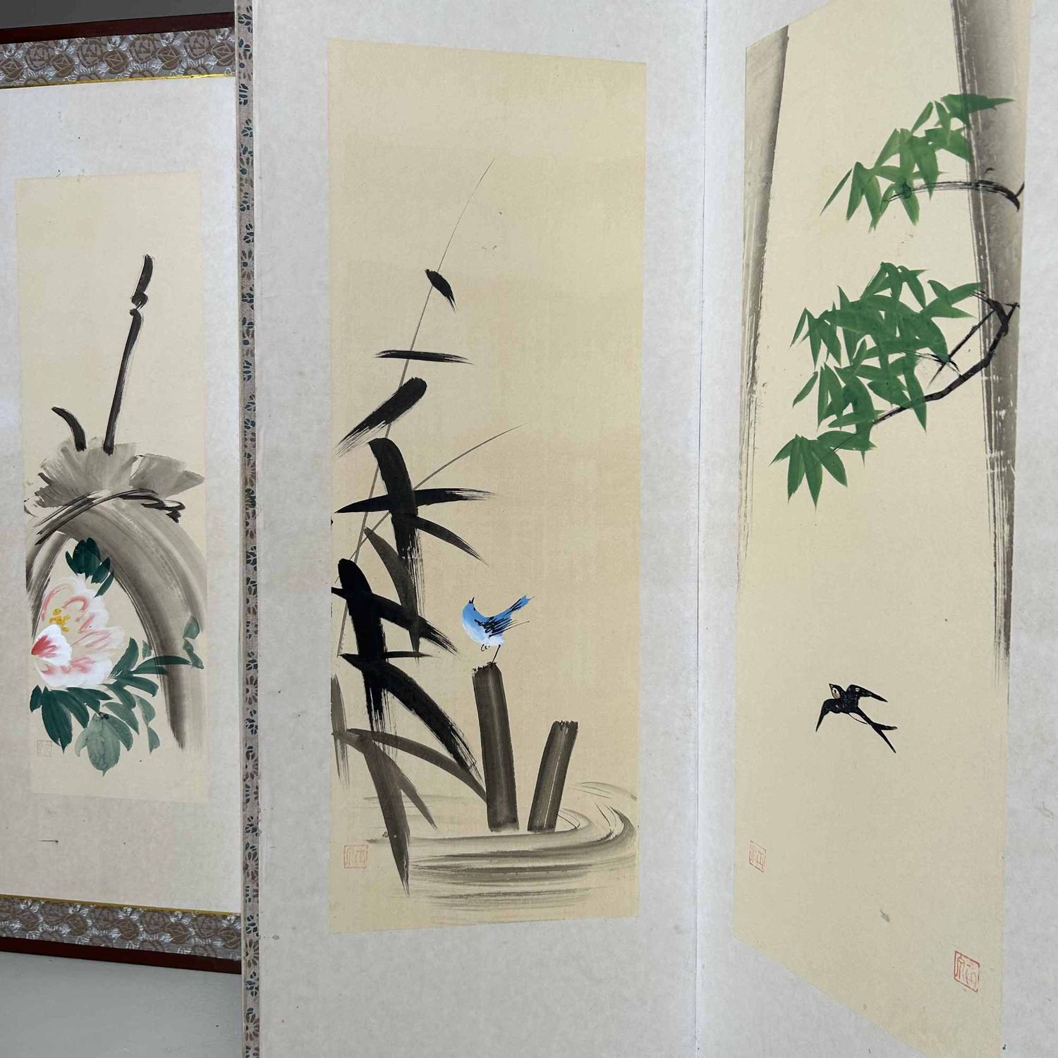 Byōbu (屏風), Decorative Japanese Folding Screen, Shōwa Period.