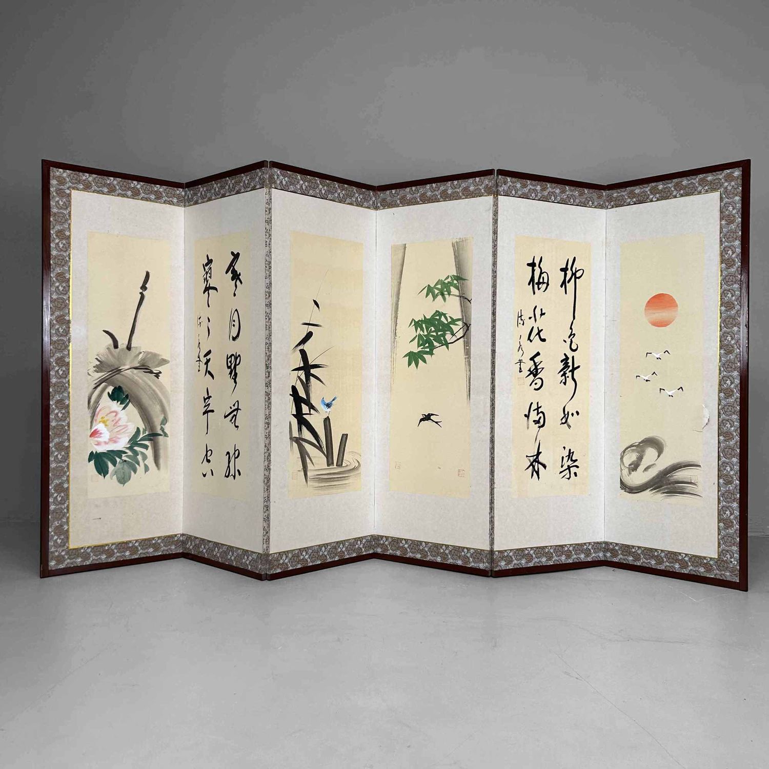 Byōbu (屏風), Decorative Japanese Folding Screen, Shōwa Period.
