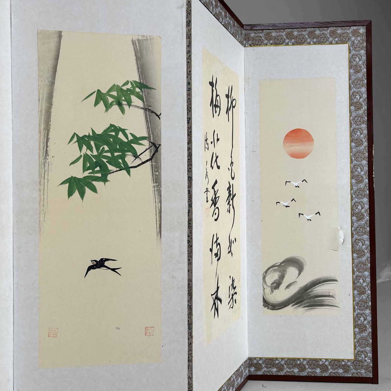 Byōbu (屏風), Decorative Japanese Folding Screen, Shōwa Period.