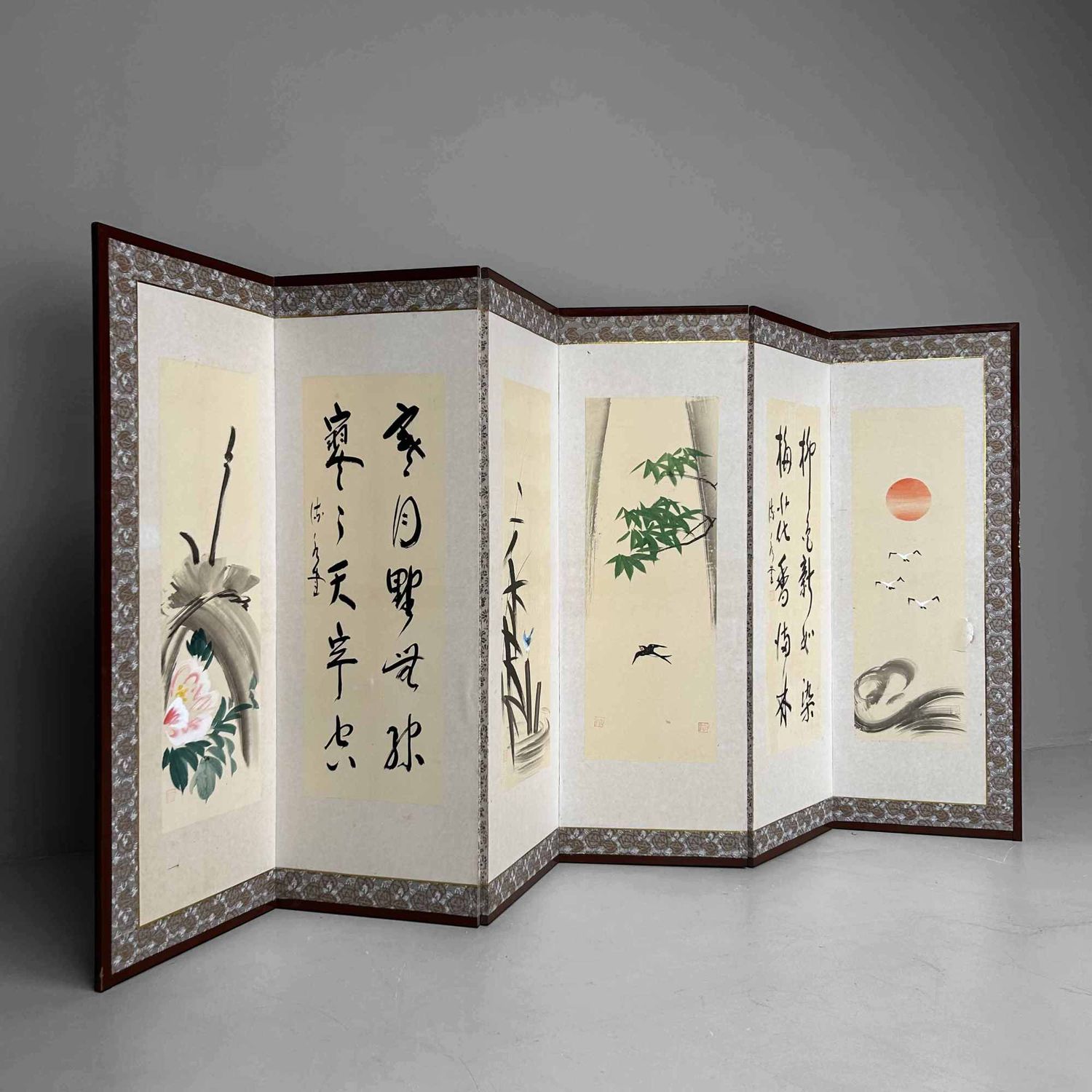 Byōbu (屏風), Decorative Japanese Folding Screen, Shōwa Period.