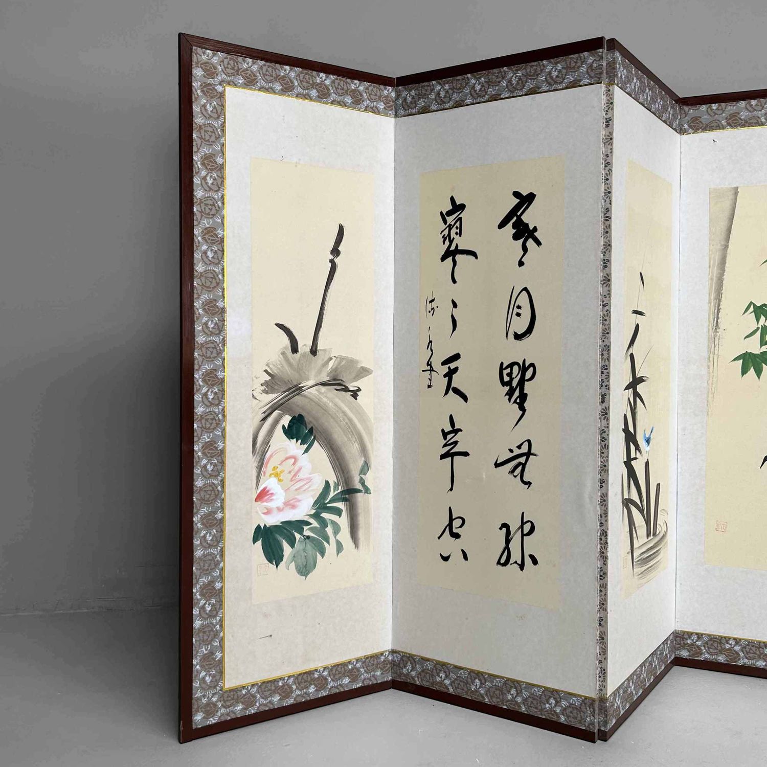 Byōbu (屏風), Decorative Japanese Folding Screen, Shōwa Period.