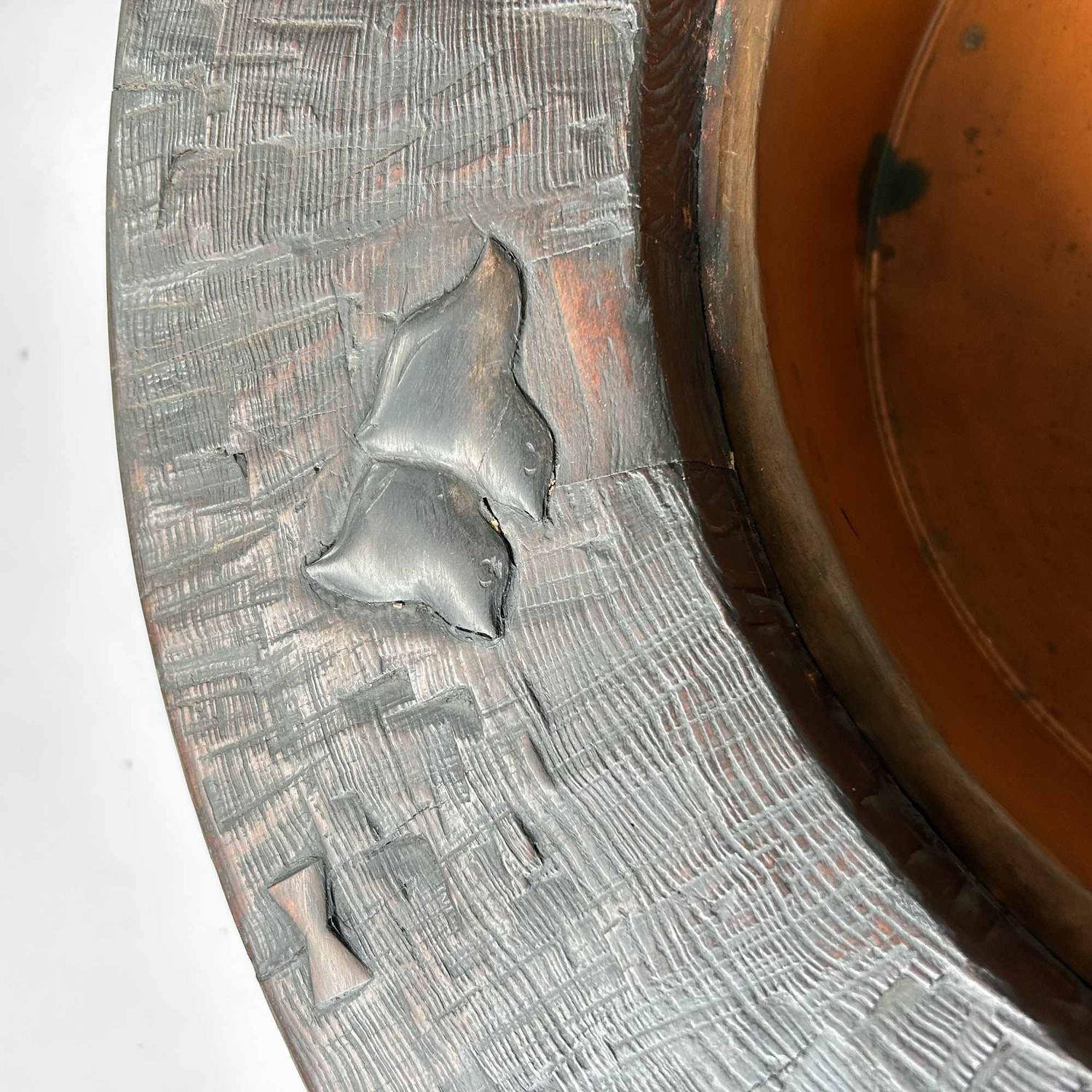 Large Wood Carved Antique Hibachi, Meiji Period, Japan.