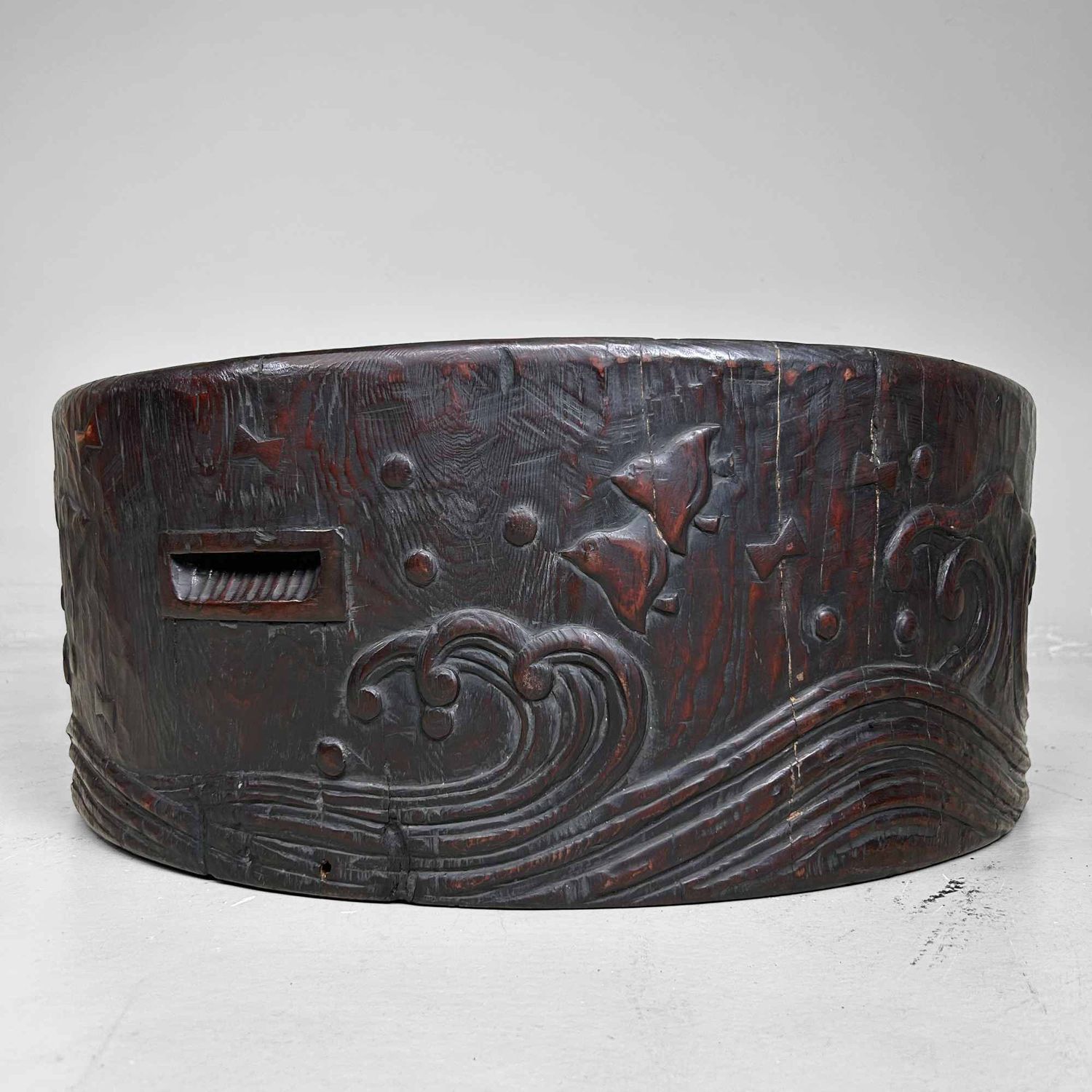 Large Wood Carved Antique Hibachi, Meiji Period, Japan.