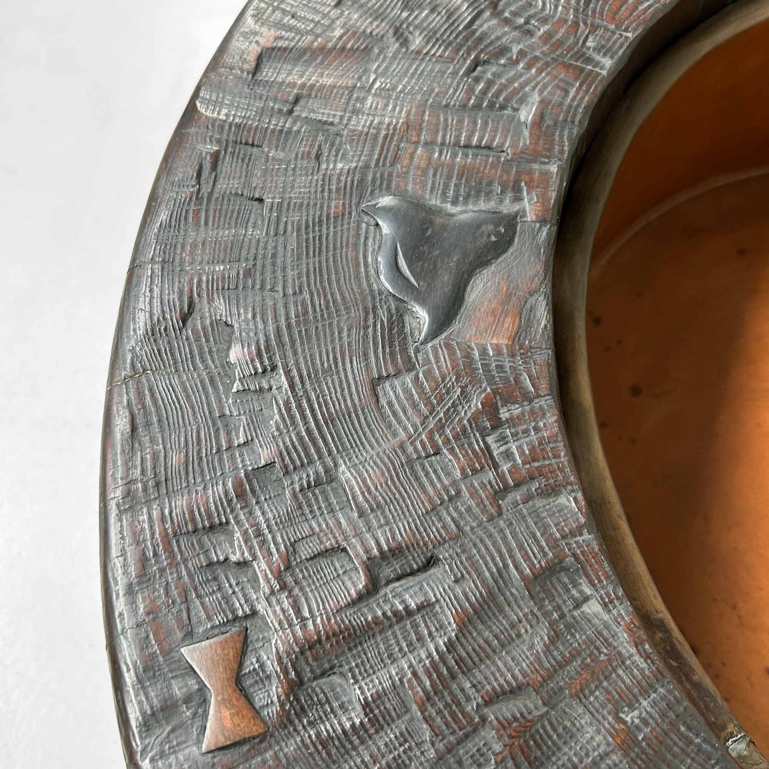 Large Wood Carved Antique Hibachi, Meiji Period, Japan.